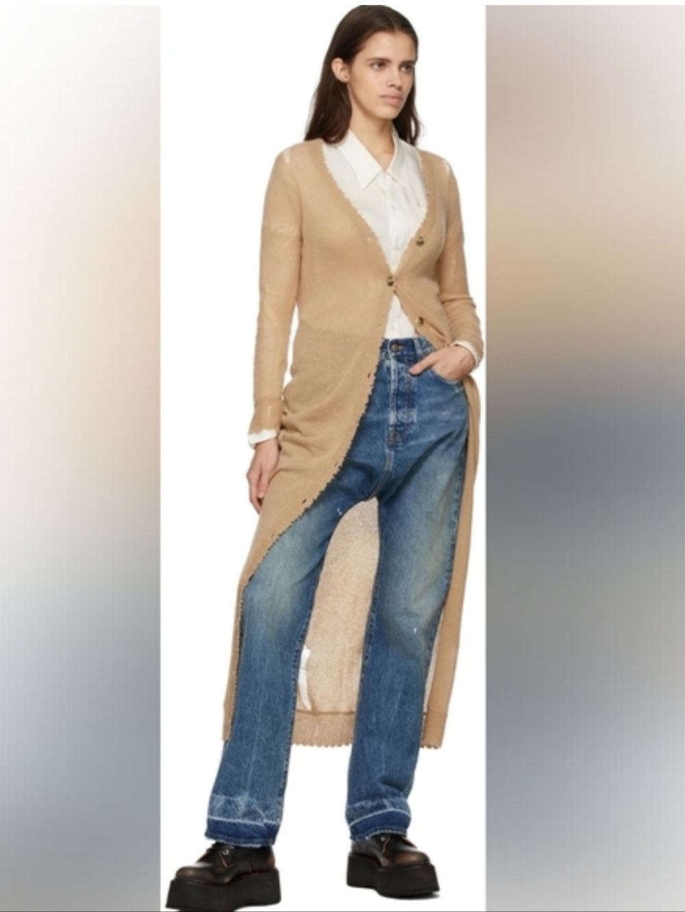 Net R13 Izzy Drop Jasper With Let Down Hem Blue Washed Denim Jeans
